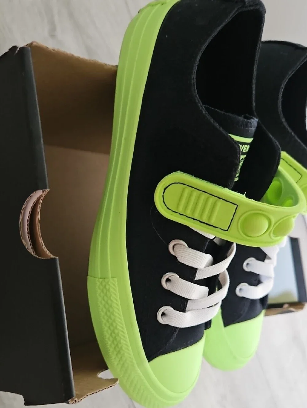 Converse Kids Low Top Sneakers - Black with Neon Green Accents